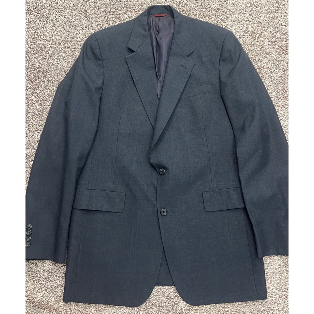Vintage Hart Schaffner Marx Men's 42L Blue Gray Windowpane Blazer Union Made USA